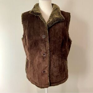 Vintage Eddie Bauer Seattle Brown Suede Faux Fur Lined Western Vest Size Large